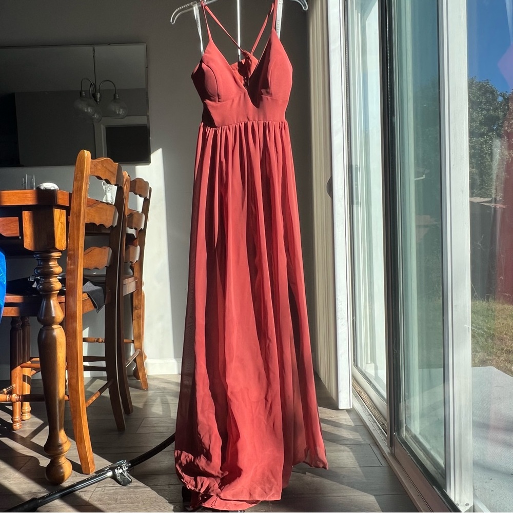 Azazie Aaida Terracotta Maxi Dress